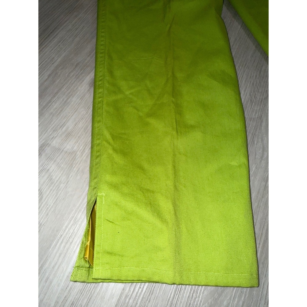 Vintage Bouillabaisse Deborah Lime Green High Waist Cotton Straight Leg Pants 12 - Picture 9 of 10